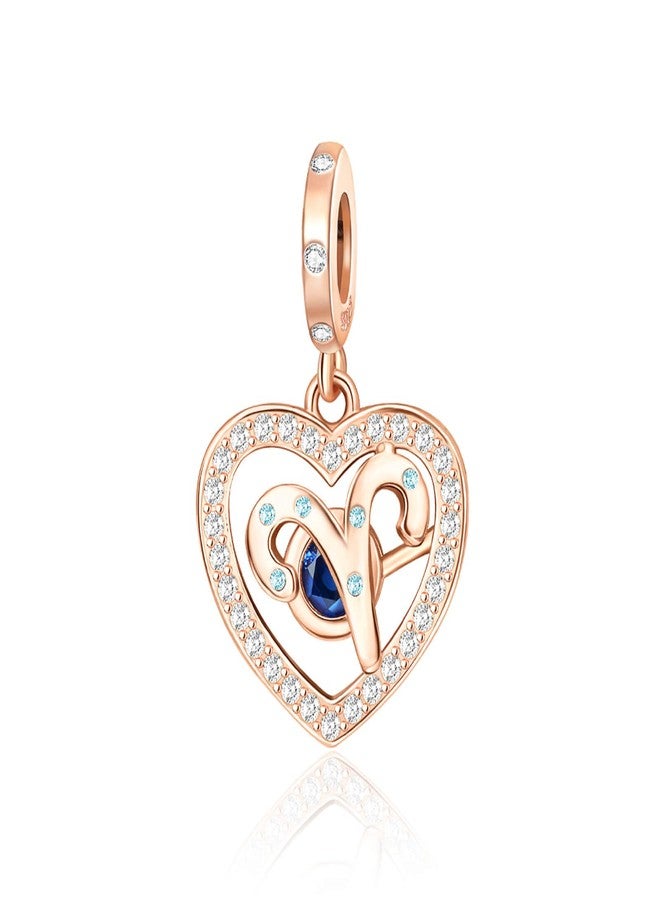 DATOUQI Zodiac Sign Charm for Bracelets and Necklaces Rose Gold 925 Sterling Silver Aries Charm, 12 Horoscope Constellation Birthstone Beads (Aries (3.21 - 4.19) - Image 1